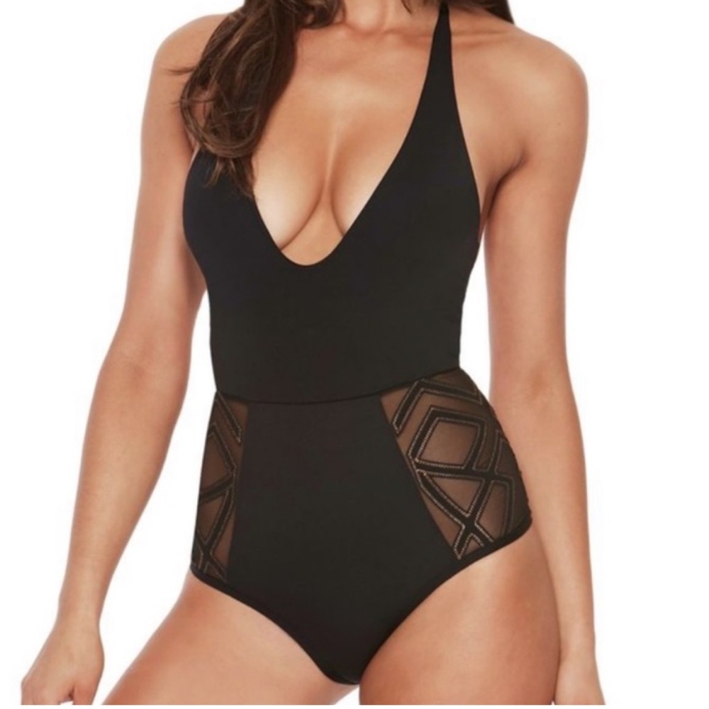 L*SPACE Fireside Black Mesh One Piece Swimsuit